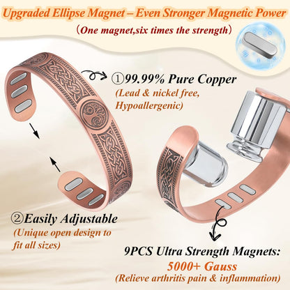 Cigmag Copper Bracelet for Men, with Powerful 9X 5000 Gauss Magnets, Adjustable Solid Pure Copper (Viking Sun Moon Life Tree)
