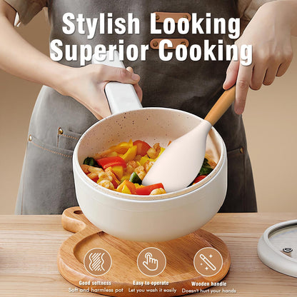 Silicone Cooking Utensils Set - AVGPD Silicone Kitchen Utensils for Cooking Wooden Handles, 446°F Heat Resistant Kitchen Utensil Spatula Sets w Holder, Gadgets for Non-Stick Cookware BPA FREE (Khaki)