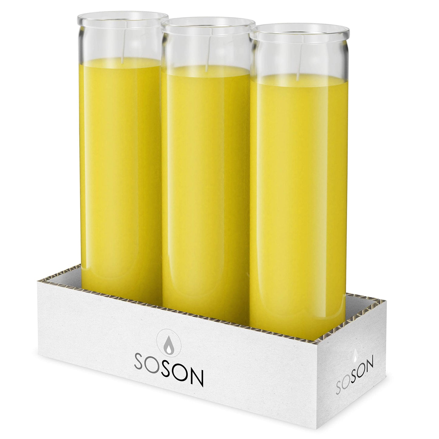 Simply Soson 2x8 inch Yellow Devotional Candles in Glass Jar - 3 Pack - 90 Hours – Prayer Candle - Tall Pillar Candles for Religious, Memorials, Party Decor