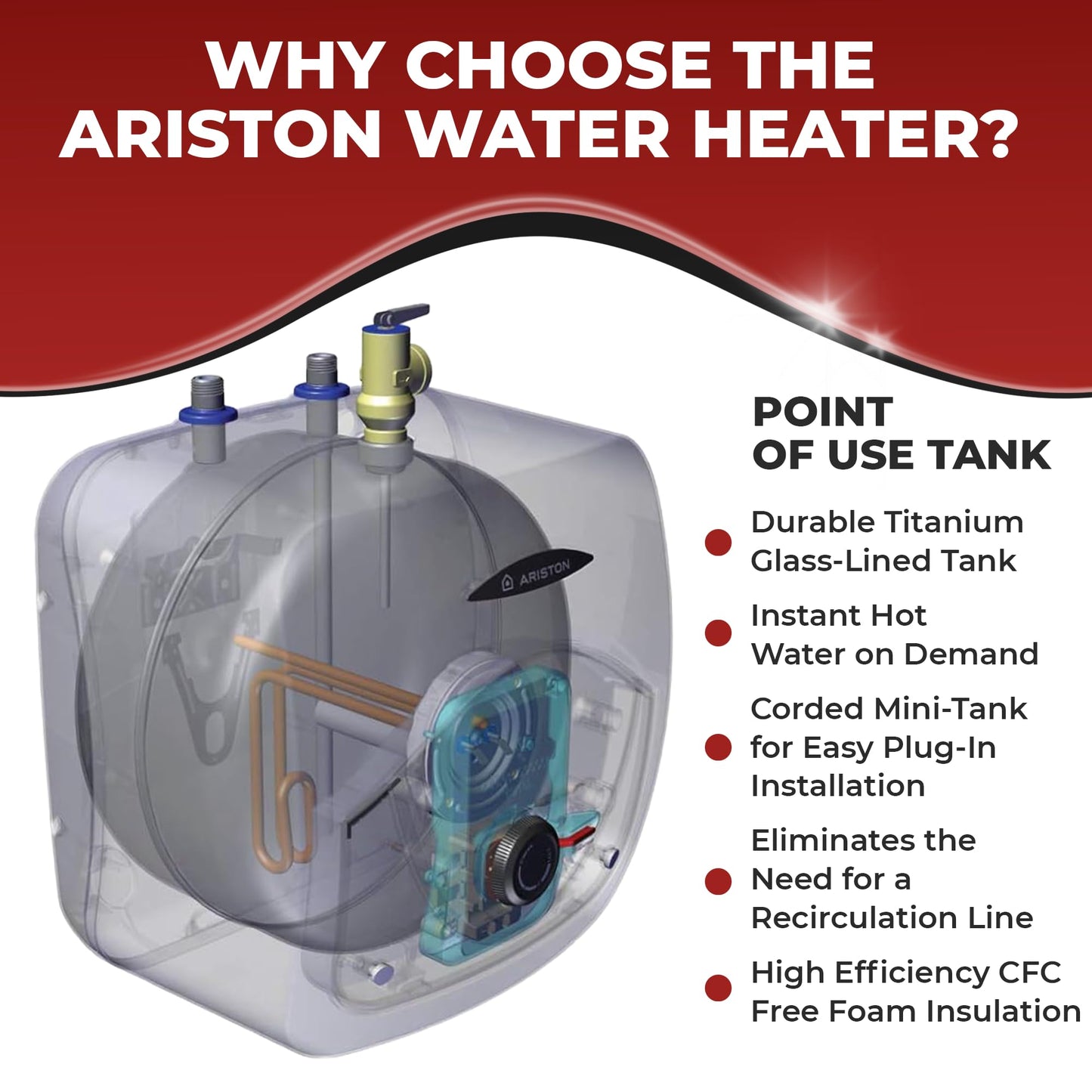 4 Gallon Capacity, 120-Volt – Ariston Andris Mini Tank Electric Water Heater – Heating Solution for Under Sink, RV, and Compact Spaces, Smart Boost for Versatile Heating, Simple Installation