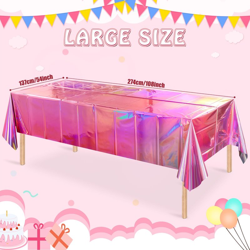 4 Pack Iridescent Pink Plastic Tablecloths, FunnyPars Shiny Disposable Laser Rectangle Table Covers, Holographic Foil Tablecloth Iridescent Party Decorations for Kpop Birthday Wedding Xmas, 54x108Inch