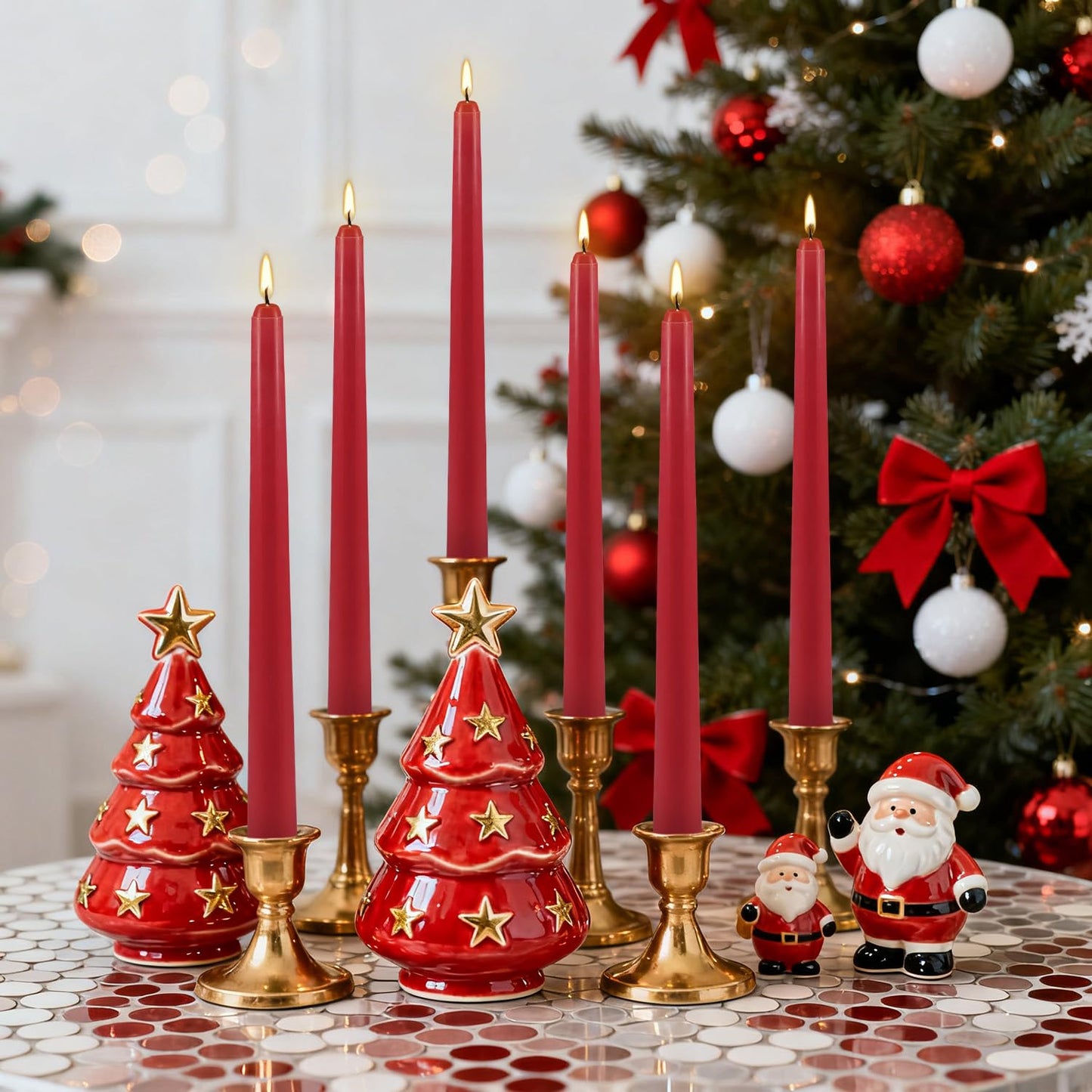 12Pack Red Taper Candles-10 inch Unscented and Dripless Dinner Candles, 8-9 Hours Burn Time, Hand Poured Tall Candlesticks-Ideal for Home Decor Weddings, Dinner Parties, Christmas Candlesticks