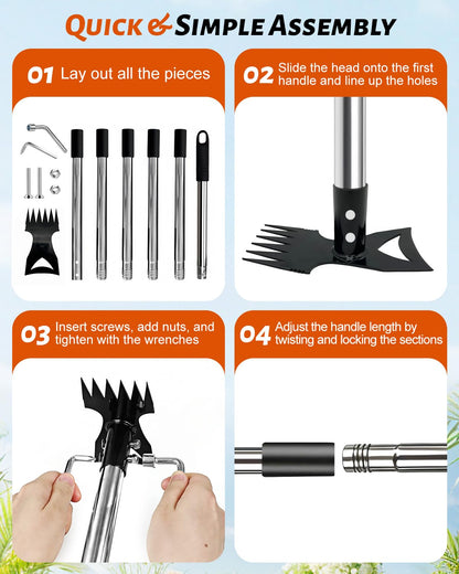 HAWAJOK Weed Puller Tool with 70" Long Handle, Heavy Duty 2-in-1 Weeder & Garden Hoe, Uprooting Tool for Lawn, Yard, Patio & Garden, Hand Weed Rake for Efficient Gardening (70 inch)