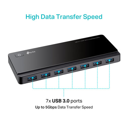 TP-Link Powered USB Hub 3.0 with 7 USB 3.0 Data Ports and 2 Smart Charging USB Ports. Compatible with Windows, Mac, Chrome & Linux OS, with Power On/Off Button, 12V/4A Power Adapter(UH720)