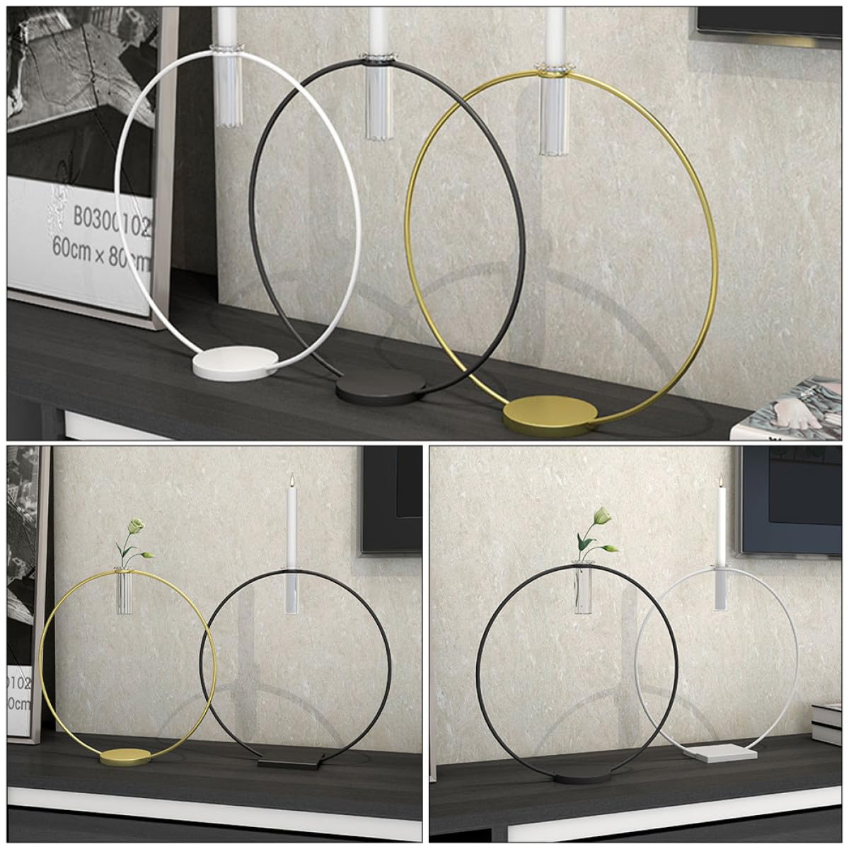 CONGARTENO Metal Candleholder Round Black Base 9x28x29cm, Decorative Metal Candlestick for Home Décor and Flower Arrangements, Household Candle Stand Centerpiece