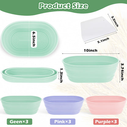 Nuogo 9 Pack Oval Bread Proofing Basket Silicone 10 Inch Collapsible Sourdough Bread Baking Supplies Dough Proofing Bowl with Dough Scraper and Basket Covers for Making Bread