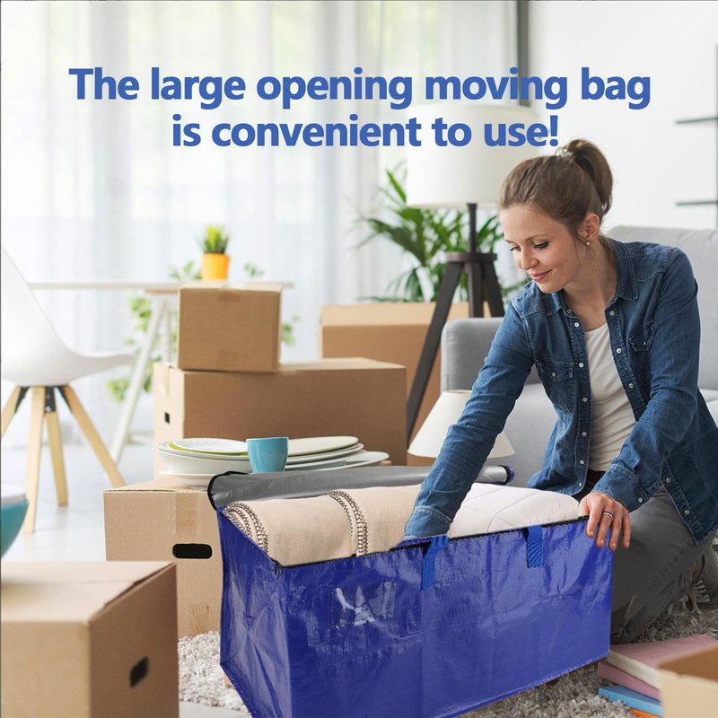 8 Pack Waterproof Moving Bags with Strong Zippers and Reinforced Handles, Real 100lb Capacity Extra Heavy Duty Large Storage Totes for Packing & Moving Storing, Alternative to Moving Boxes -95L,Blue