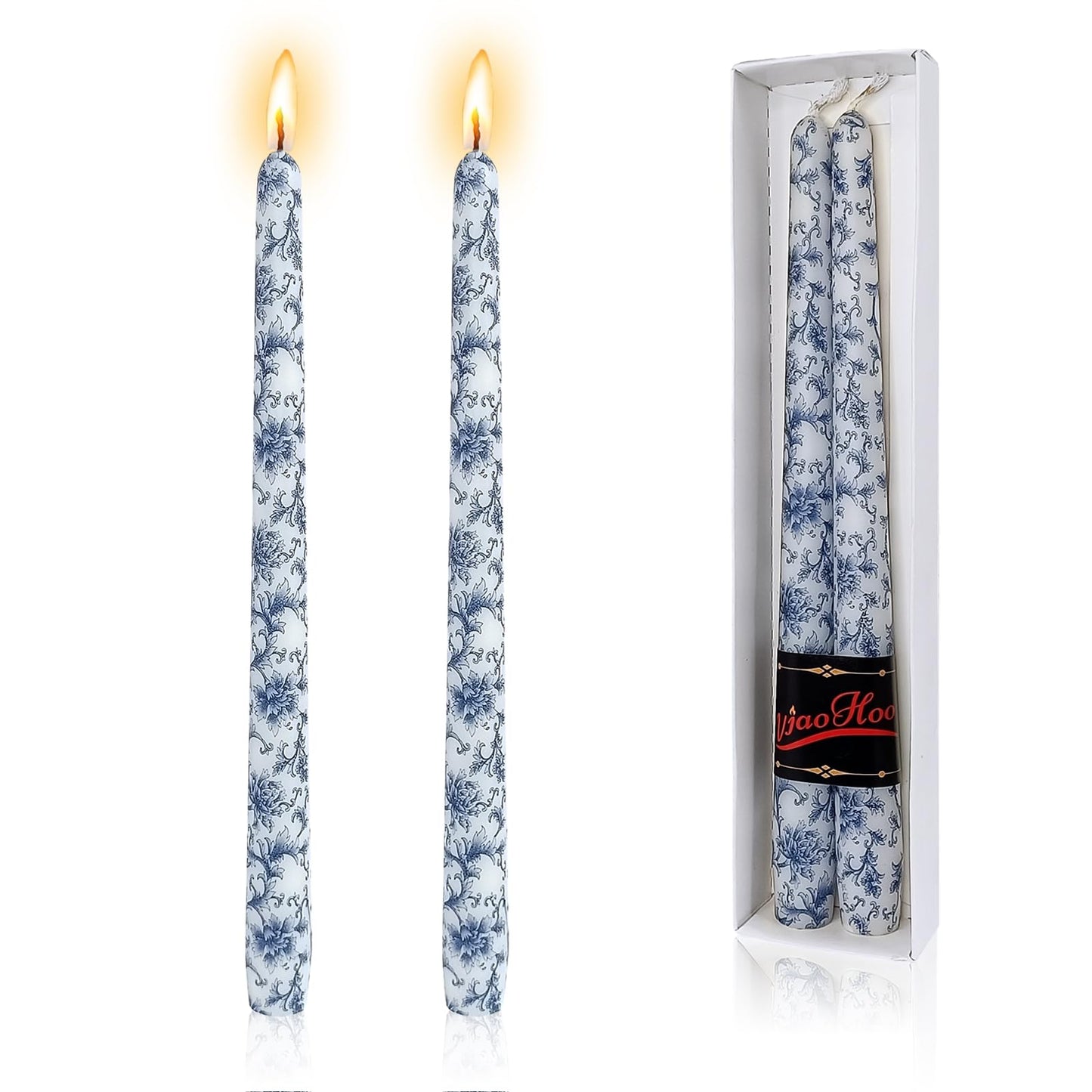 NJAO HOO Candlesticks 10 in Straight Taper Candles Hand Printing Blue and White Candlesticks Tall Tapered Candle Sticks for Home Garden Decor Simple Modern, 2Pcs