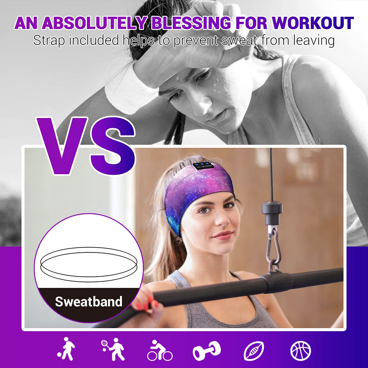 LC-dolida Sleep Headphones Bluetooth Headband Sleeping Wireless Headband Headphones with Thin HD Stereo Speakers Perfect for Side Sleepers, Sport, Yoga, Travel