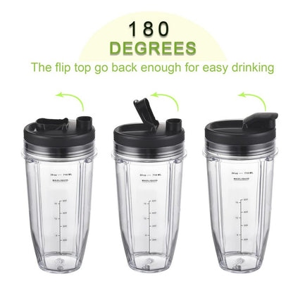 [Upgraded] Replacement 24oz Cups for Nutri Ninja Blenders, Cups with 7 Fins Replacement Extractor Blade Parts fit Ninja Auto iQ BL682-30 BL642-30 BL450-30 BL455-30 BL456-30 BL482-30 BL687CO-30 etc.