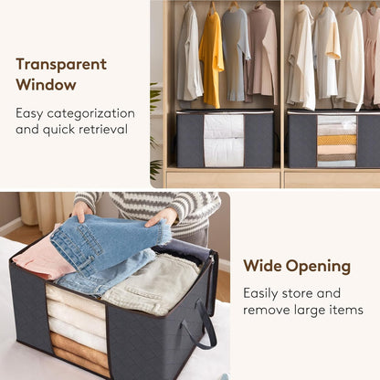 Lifewit 60L Clothes Storage Bins - 12 Pack Foldable Bags with Zippers & Clear Windows | Ideal for Organizing Clothing & Bedding