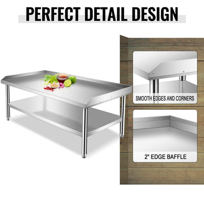 Stainless Steel Equipment Stand with Undershelf, NSF Commercial Prep & Work Table with Rear and Side Risers, Heavy Duty Grill for Kitchen, Bar, Restaurant, Home and Hotel,60x30x24"