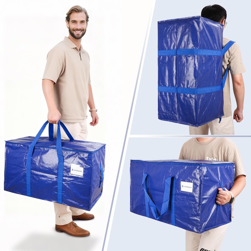 KYODOLED 6 Pack Extra Heavy Duty Blue Moving Bags - Large Move In & Packing Bags for College Students, Sturdy Storage Totes with Strong Zipper & Comfortable Handles for Clothes Storage