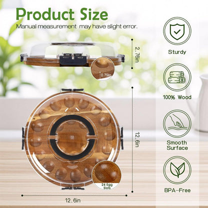 Wilupry Deviled Egg Containers with Lid, Deviled Egg Platter Tray Carrier Plate Holder with 24 Slots, Acacia Wood Egg Dish for Easter Gift Party Holiday Kitchen Home