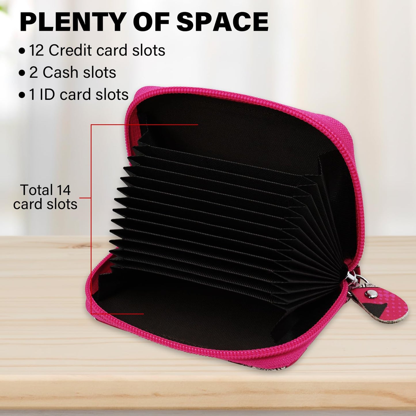 ZHOMA RFID Blocking Genuine Leather Credit Card Case Holder Security Travel Wallet With Removable Keychain ID Window for Men Women -Pink Bottles
