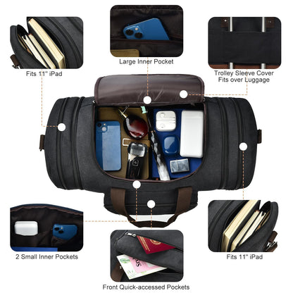 Litvyak Duffle Bag for Travel, 50L Canvas Travel Duffel Bags Overnight Weekend Gym Carry On Luggage Bag for Men & Women(Black)