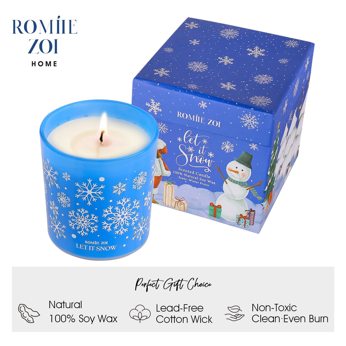 ROMIIE ZOI Christmas Scented Jar Candle - 6oz Soy Wax Candle - Let It Snow Infused with Winter Fruits Aroma - with Beautiful Keepsake Box Special for Christmas/Holiday Gifts