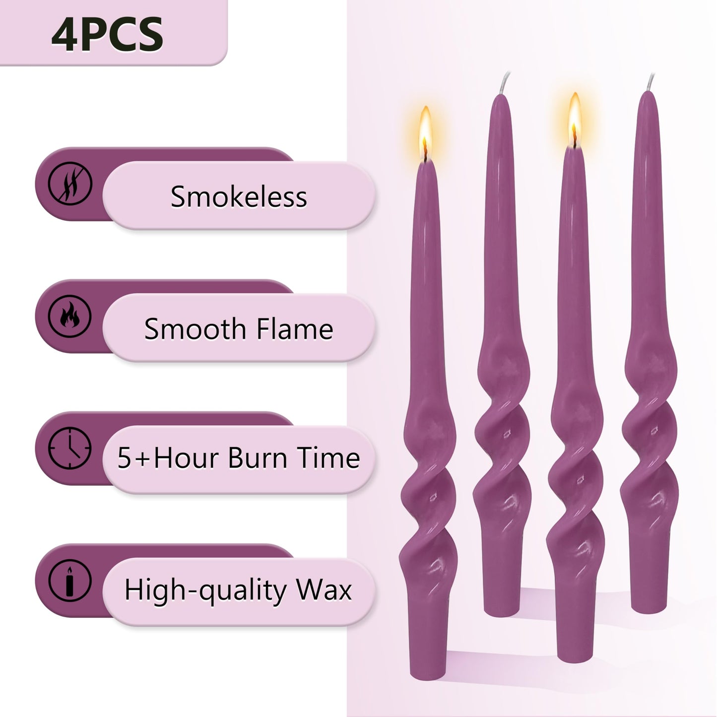 XINAOBAOLUO Purple Spiral Taper Candles Unscented Wax Candle Twisted Candlestick Smokeless Candle Stick for Dinner Wedding Home Decor Relaxation & All Occasions