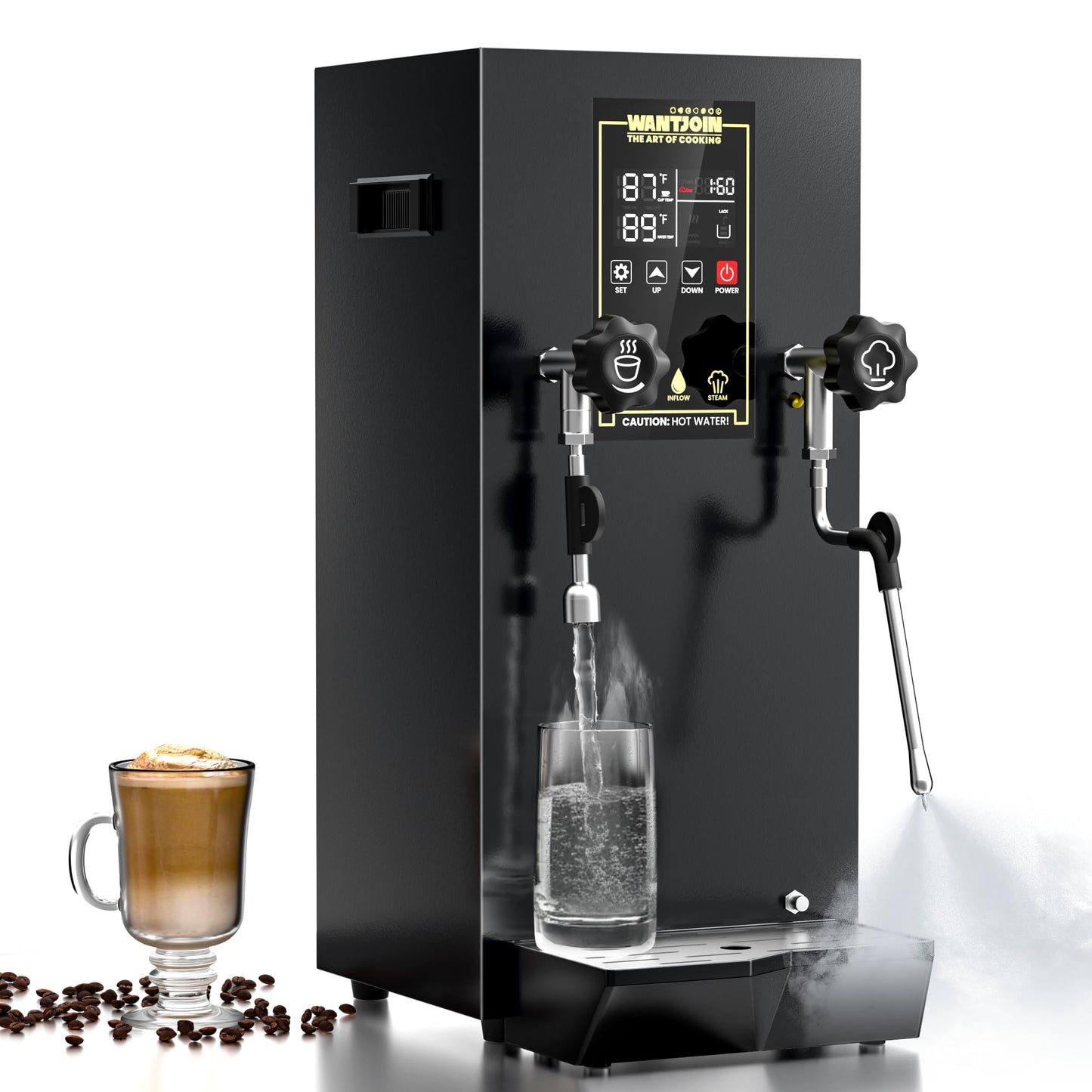WantJoin Commercial Milk Frother & Beverage Heater - 1800W Multi-functional Milk Steamer Machine with LED Display Panel for Latte, Cappuccino, Coffee, Milk Tea Foam, Hot Water Dispenser - Hotel & Home