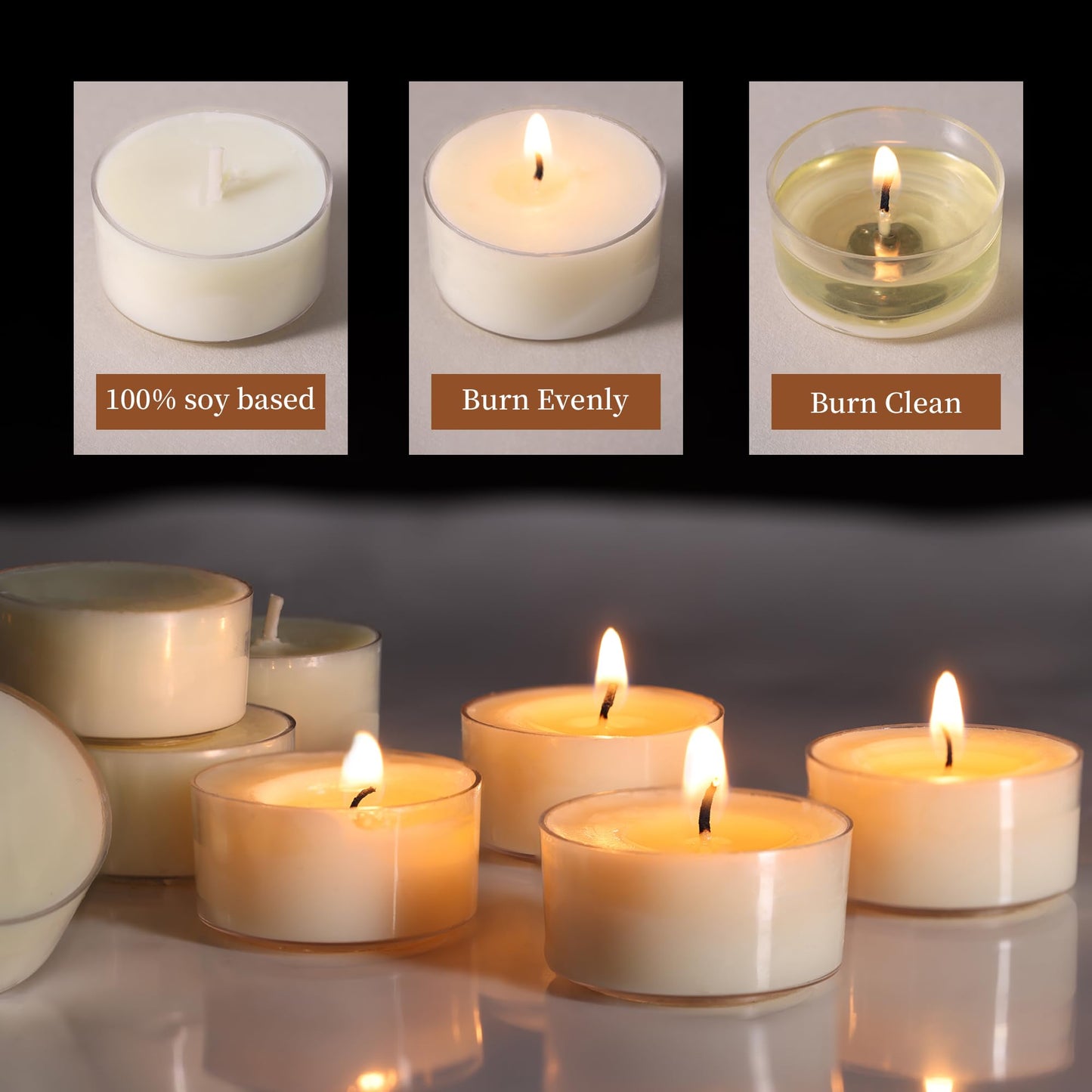 6 Hour Soy Tea Lights Candles 50 Pack, Unscented Long Burning Tea Lights Bulk, White Small Votives-Burn Clean, Non-Paraffin Soy Candles for Wedding Party Centerpiece