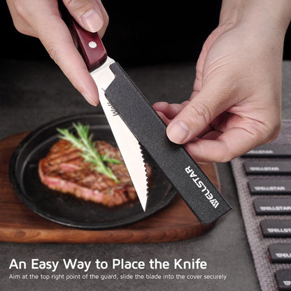 WELLSTAR Steak Knife Edge Guards Set, 8 Piece Universal Blade Covers, BPA Free ABS Protective Blade Sheaths, Non-Scratch Felt Lining Kitchen Utility or Steak Knives Covers (Knives not included)