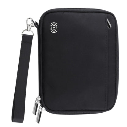 WALNEW Passport Holder Family for 4, RFID Blocking Travel Wallet Women Men, Lightweight Zipper Document Organizer Pouch Bag Credit Cards Case Cover for Travelling, Black