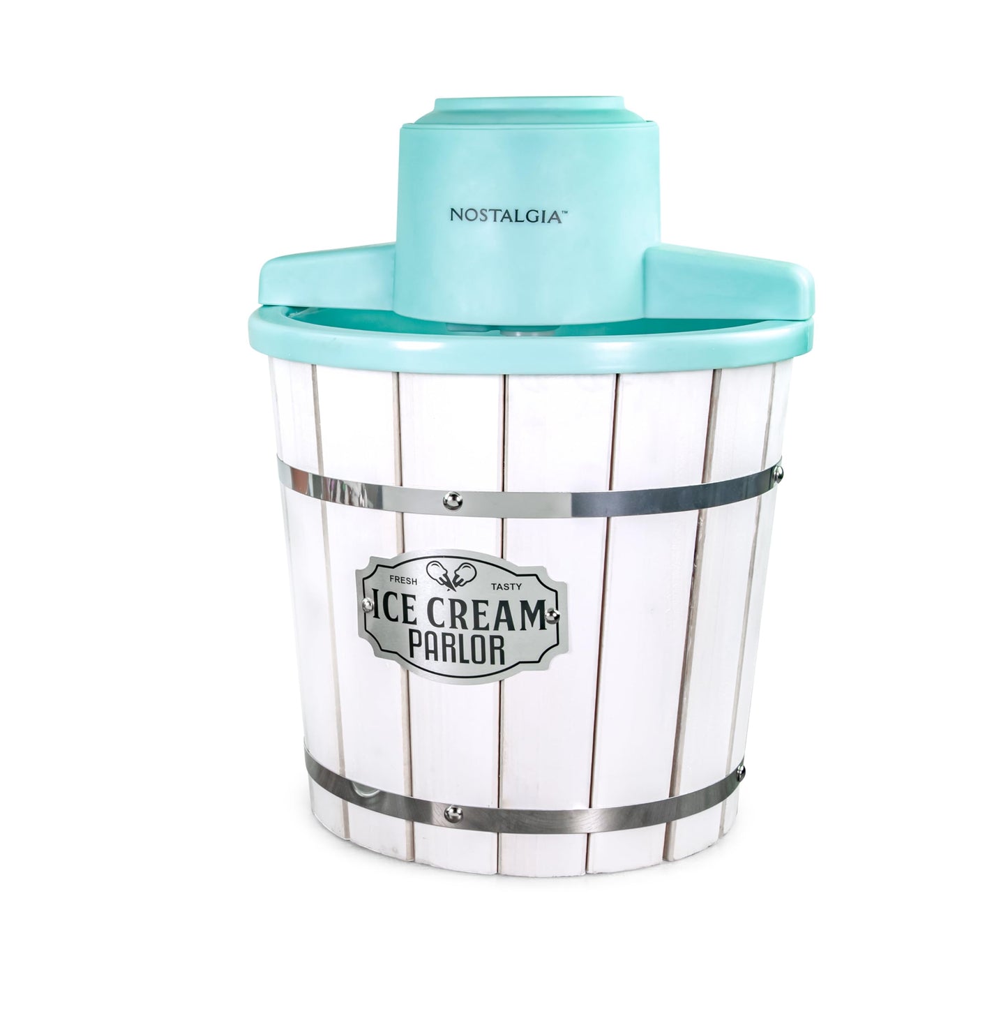 Nostalgia Electric Ice Cream Maker – Parlor Style, Old Fashioned Soft Serve Ice Cream Machine Makes Frozen Yogurt or Gelato in Minutes - Fun Kitchen Appliance – White - 4 Quart