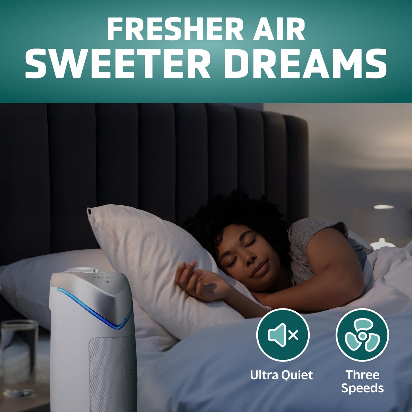 GermGuardian 4-In-1 HEPA Air Purifier for Home, Large Rooms Up To 743 Sq. Ft. with HEPA Air Filter, UV-C Light & Odor Reduction, AC4825E, 22" Tower, Gray