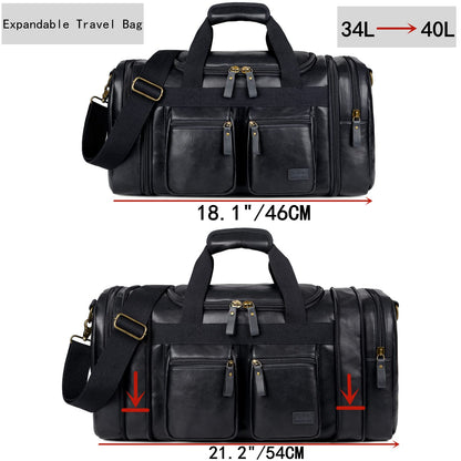 Vegan Leather Travel Duffel Weekender Bag Carry on Overnight Bag Sports Duffel bag For men and Women HB-21 (Black)