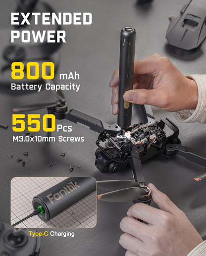 Fanttik E2 Ultra 3.7V Mini Electric Screwdriver, Electric Screwdriver Cordless, Max 0.6N.m, 50 Magnetic Bits, 5/32'' Hex, Magnetic Storage, Repair Tool for Electronics Phone Camera Laptop Appliances