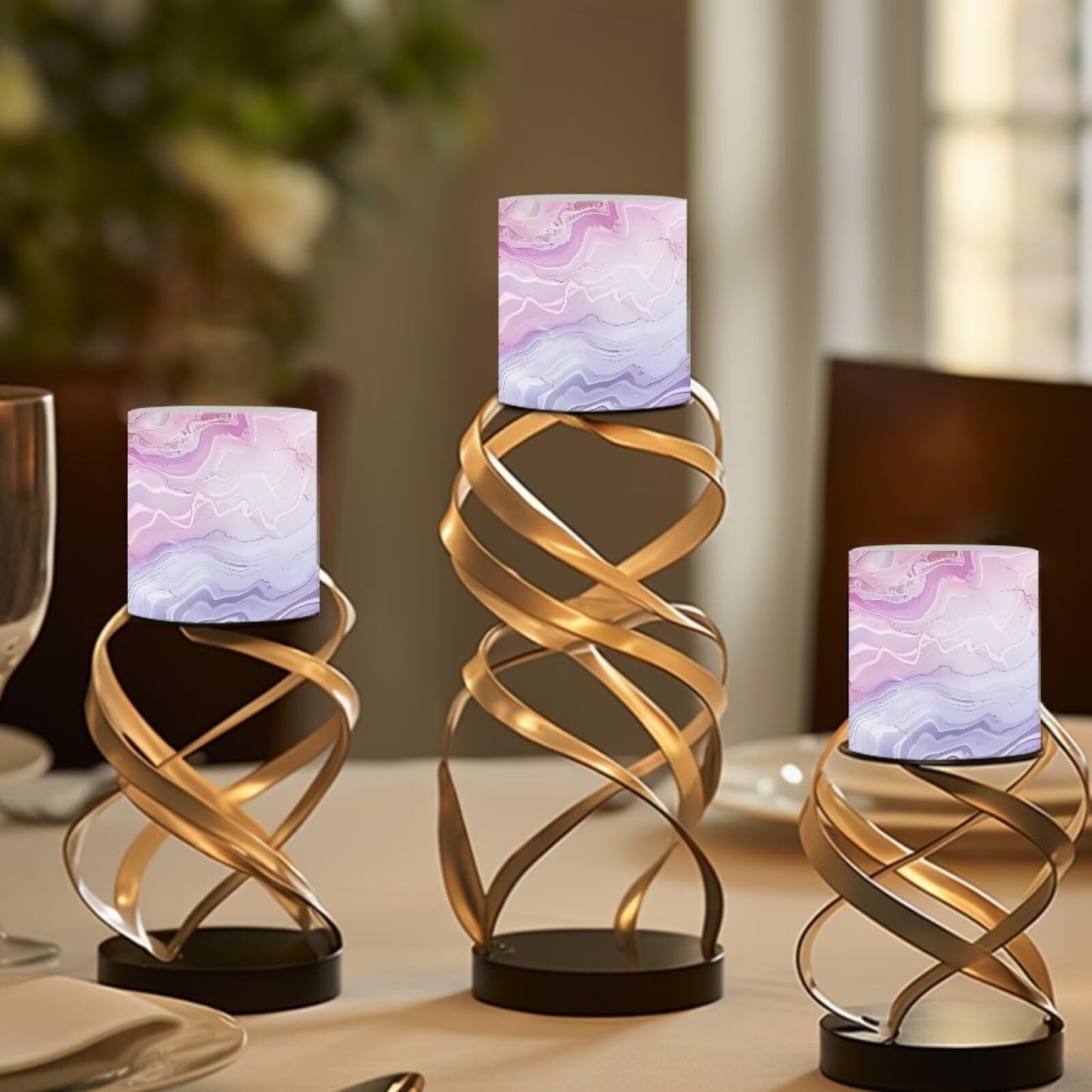 Cozeyat Lilac Marble LED Candles Set of 4 Battery Powered Flameless with Remote Timer Dancing Flame Waterproof for Home Table Garden Decoration