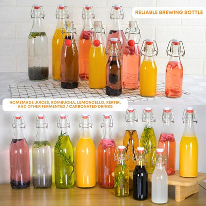 FastRack Swing Top Glass Bottles |16 oz – Pack of 6 | Clear, Flip Top Glass Bottles for Home Brewing, Carbonated Drinks, Kombucha, Fermentation, Water | Food Grade – ECO Friendly