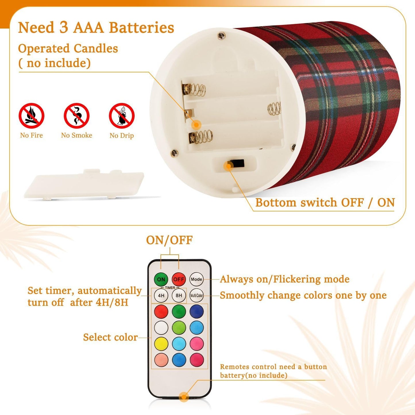 ALAZA Holiday Red Green Buffalo Tartan Plaid Flickering Flameless Candles Battery Operated with Remote Timer,Tea Light Candles LED Pillar Votive Candles Set of 2 for Outdoor Indoor Decorations
