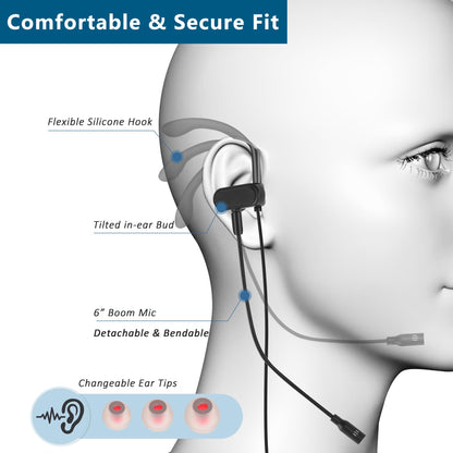 Wired 3.5mm in-ear Earbuds Headphones with Wrap-around Hooks, Gaming Headset & Boom Mic for Mobile & PC, Xbox Series X/ S, Xbox One, PS5, PS4, PlayStation, Switch [Lightweight & Secure Fit]