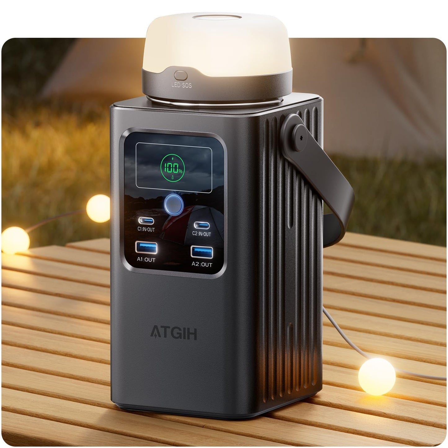 Camping Portable Power Station 198.4 Wh (62000mAh), [Top Safety] 100W Fast Charging Power Bank with LiFePO4 Battery, Small Generator with Detachable Light for Travel Home Backup Outdoor Emergency