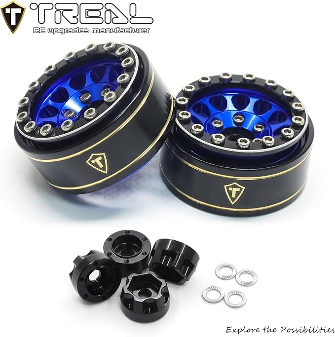 TREAL 1.0 Beadlock Wheels 12 Spokes Classic Rims (4P) for SCX24 AX24 FCX24 TRX4M 1/24 1/18 Crawler Car-Type I(Blue)