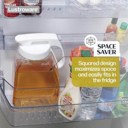 QuickServe Large Airtight Pitcher - 3L (101oz), Heat Resistant, BPA-Free SAN Plastic, One Touch Open & Close, Space-Saving, Made in Japan - White