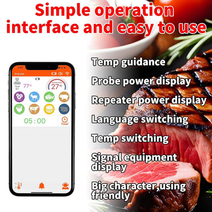 500ft Smart Bluetooth Meat Thermometer with IP66 Waterproof, Food Thermometer for BBQ, Wireless Meat Thermometer for Kitchen, Smoker,Grilling, Oven, Rotisserie Gift(iOS & Android)