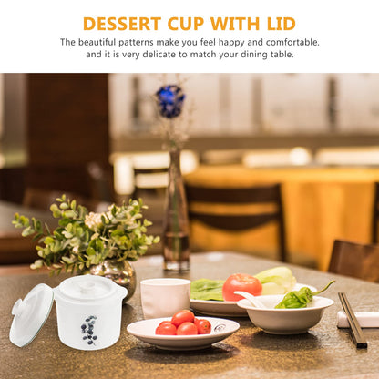 Zerodeko 1Set Ceramic Stew Pot with Lid, Small Steam Soup Bowl Steaming Cup for Home Kitchen Egg Custard Appetizer Bowl (13.50X13.00X13.00cm)