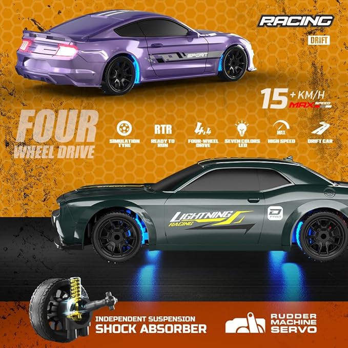 1:43 Scale Mini RC Drift Car 2.4GHz 4WD Desktop RC Drift Car 15KM/h Handheld Racing Mini Vehicle with LED Lights Speed Switching Racing Sport Toy for Adults Teens (Dark Green)