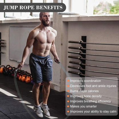 Redify Weighted Jump Rope for Workout Fitness(1LB), Tangle-Free Ball Bearing Rapid Speed Skipping Rope for MMA Boxing Weight-loss,Aluminum Handle Adjustable Length 9MM Fabric Cotton+9MM Solid PVC Rope (Grey)