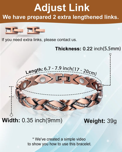 EnerCoppeX Women's Pure Copper Magnetic Bracelet with Magnet, Copper Jewelry Gift(A)