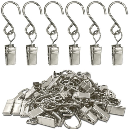 AMZSEVEN Stainless Steel S Hooks Curtain Clips, 50 Pack Hanging Party Lights Clips, Hangers Gutter Photo, Art Craft Display, 2.4 Inch Long, Silver