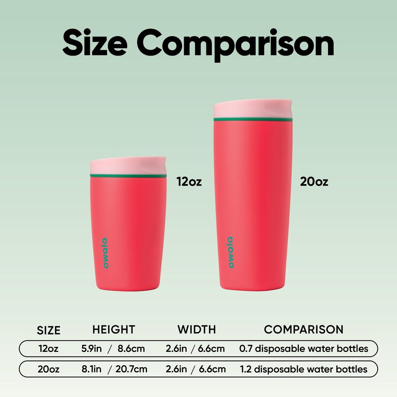 Owala SmoothSip Slider Insulated Stainless Steel Coffee Tumbler, Reusable Iced Coffee Cup, Hot Coffee Travel Mug, BPA Free 12 oz, Pink/Red (Strawberry Fields)