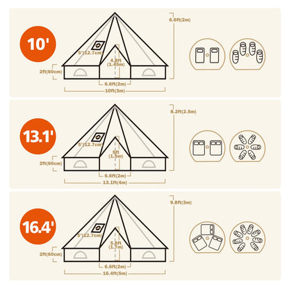 VANFOND Canvas Bell Tent, Yurt with Stove Jack, Waterproof and Breathable Glamping Wall Tent, Detachable Groundsheet for Camping Party