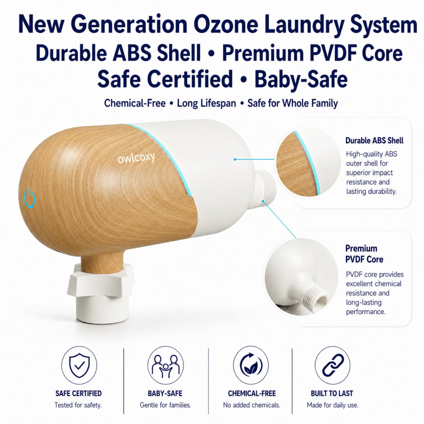 Portable Ozone Laundry System, Chemical‑Free Fabric Sanitizer and Deep Cleaner, Universal Odor Eliminator for Washing Machine, Home Fabric Freshener for Clothes, Bedding and Towels