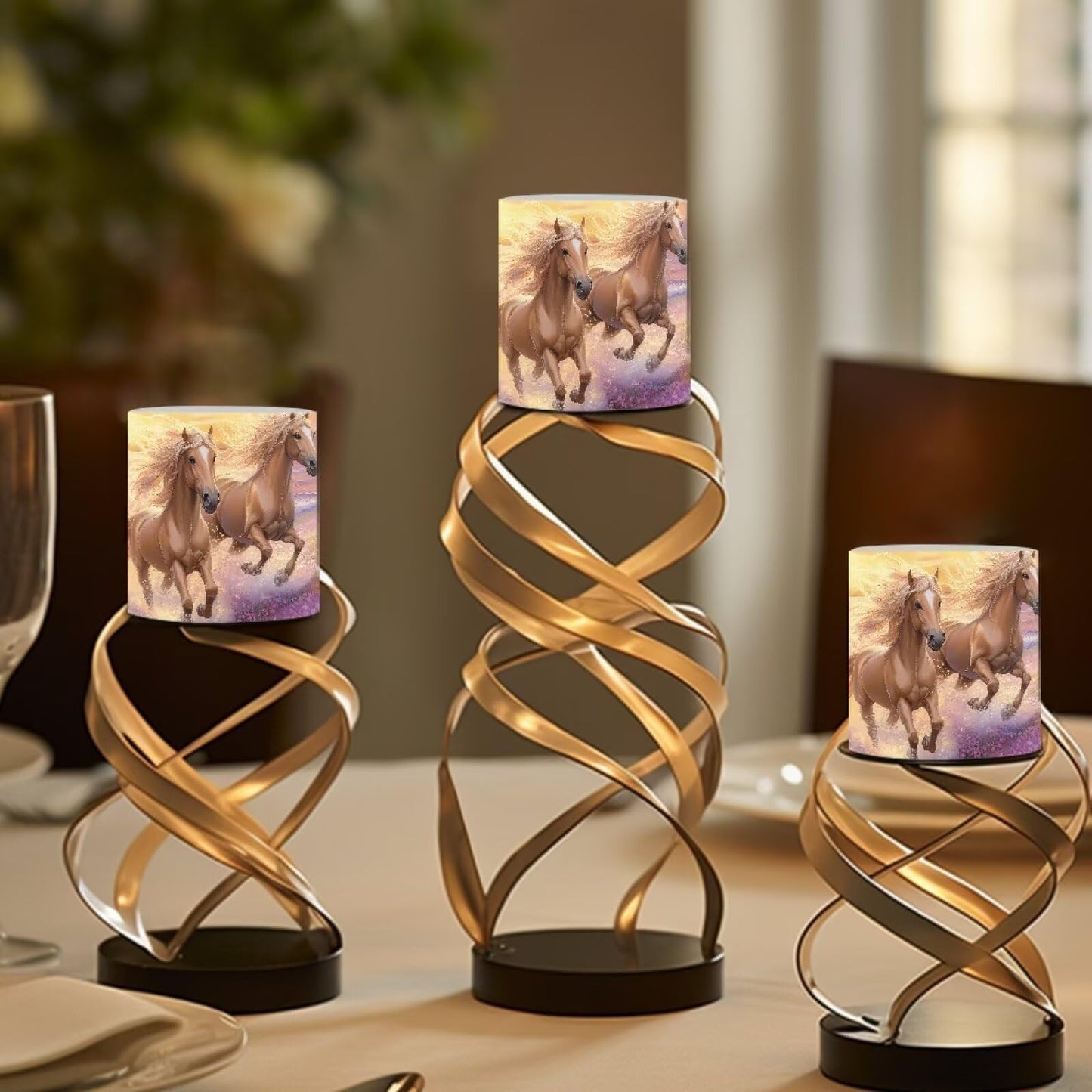 NETILGEN Running Horse Print Flickering Flameless LED Candles Pack of 4 Color Changing Battery Operated LED Pillar Candles with Remote Timer Control