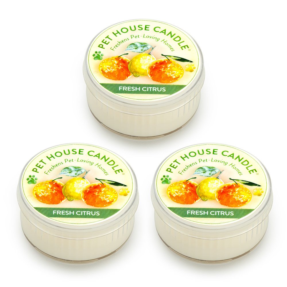 Pet House Mini Candles for Pet Odor Made with Natural Soy Wax, Plant Based, Dog and Cat Friendly Scented Candles, Fresh Citrus Pack of 3
