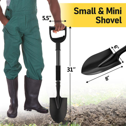 Shovel, Garden Shovel for Digging, 31 inch Small Shovels Heavy Duty Portable Mini Spade with Curved D-Handle for Gardening, Digging, Camping, Car, Kids Sand Beach Shovels
