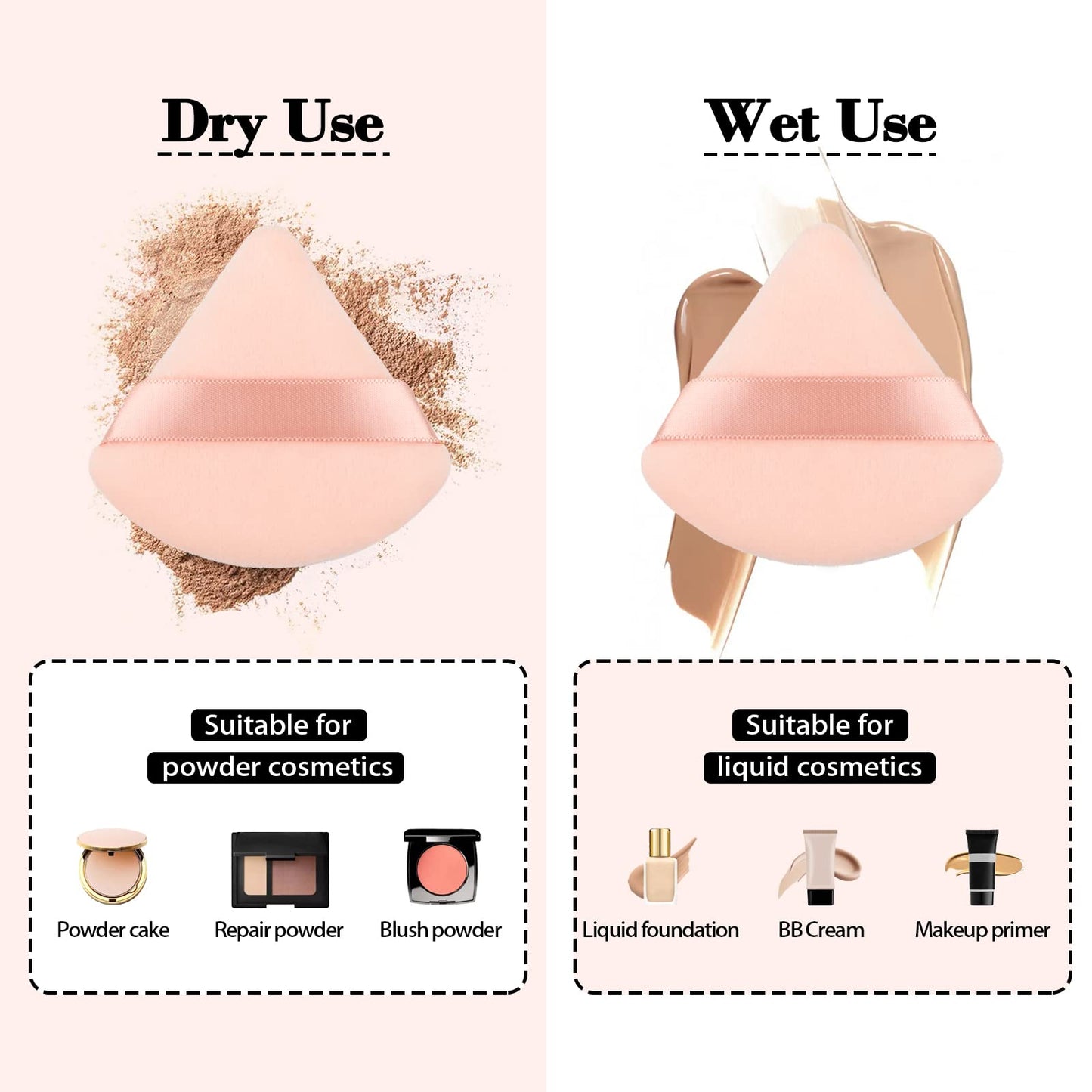 8Pcs of Triangular Powder Puff Makeup Sponges, Made of Super-soft Velvet, Designed for Contouring, Eye, and Corner, Beauty Blender Foundation Mixing Container.(Black)